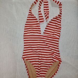 J. Crew Red and White Striped One Piece Swimsuit